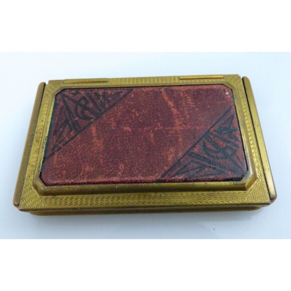 Charmant Compact Powder Rouge Leather Top Rectangle Gold Tone Mirror Vintage - Picture 3 of 12
